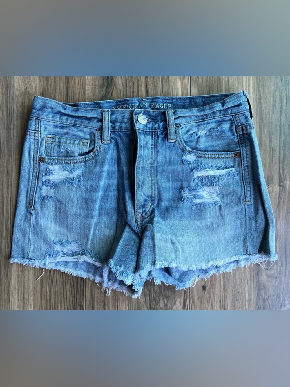 American Eagle Outfitters Light Blue Distressed Denim Cutoff Shorts